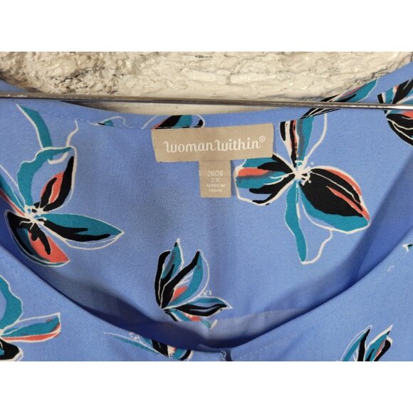 Woman Within Womens Top 2X Sleeveless Blue Floral Pocket Polyester FLO227E - Picture 7 of 8